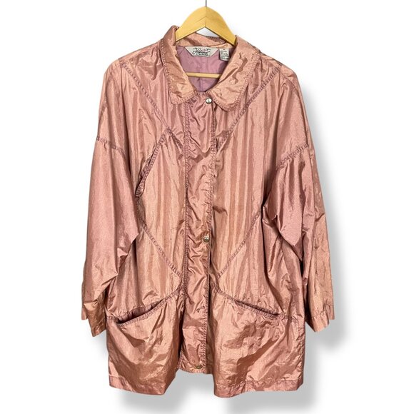 Vintage Windbreaker Jacket Pink Women Size 3X‎ Lightweight Lined FLAWS Plus Size - Picture 1 of 15